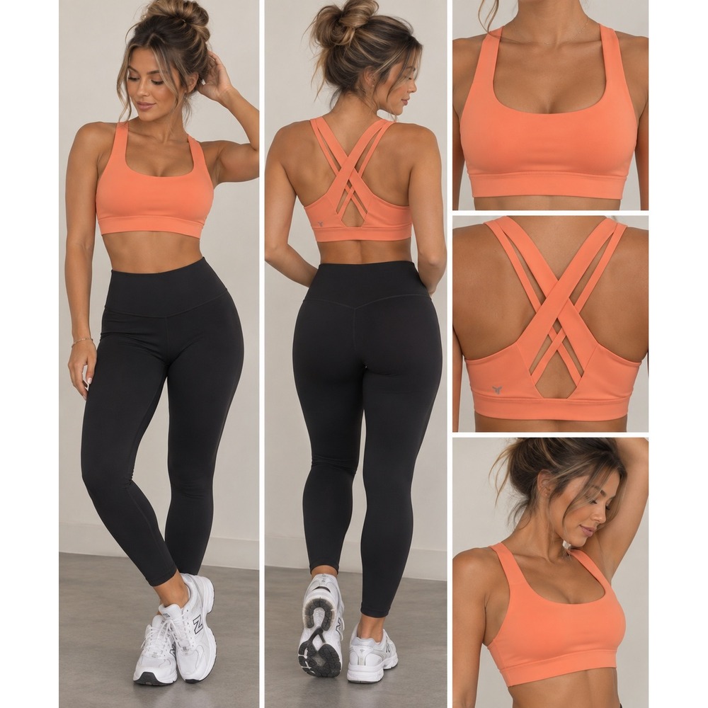 Old Navy Active Powersoft Strappy Sports Bra Orange XL Medium Support Go-Dry